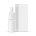 Nasal drops mockup, e-liquid packing bottle with paper box side view, isolated on white background